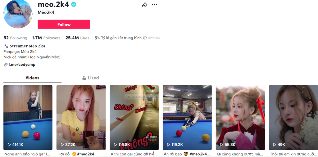 Kênh tik tok của hot streamer sinh năm 1999 đạt 1,7 triệu người theo dõi